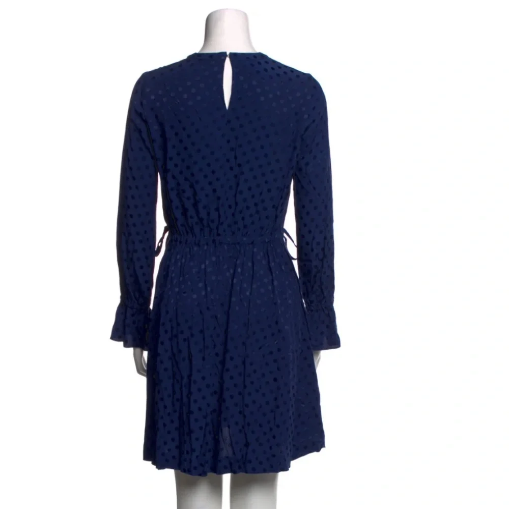 Sandro Paris navy polka dot mini dress fit and flare long sleeve - Picture 2 of 14